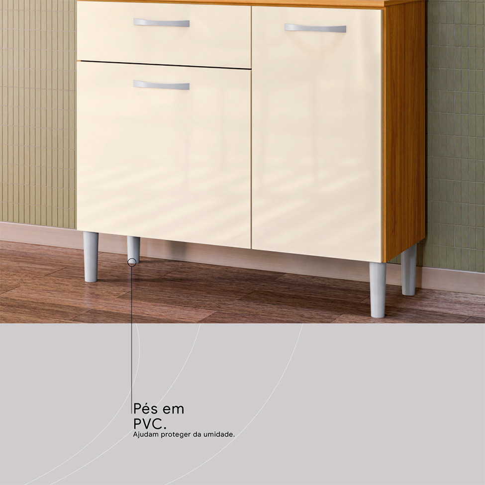 Kit de Cozinha Malta 4 Portas 1 Gaveta Off White e Cinamomo