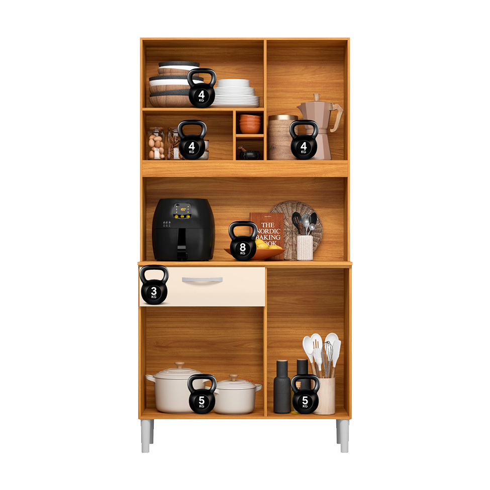 Kit de Cozinha Malta 4 Portas 1 Gaveta Off White e Cinamomo