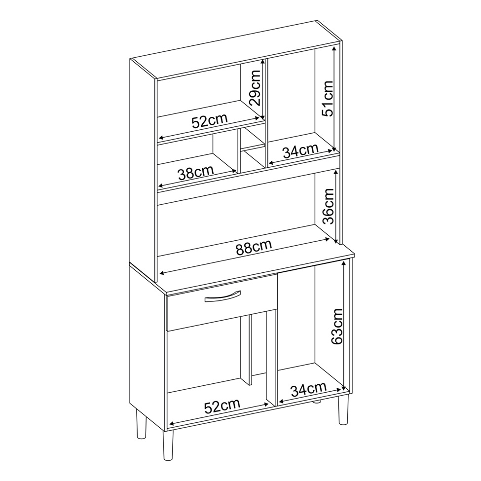 Kit de Cozinha Malta 4 Portas 1 Gaveta Off White e Cinamomo