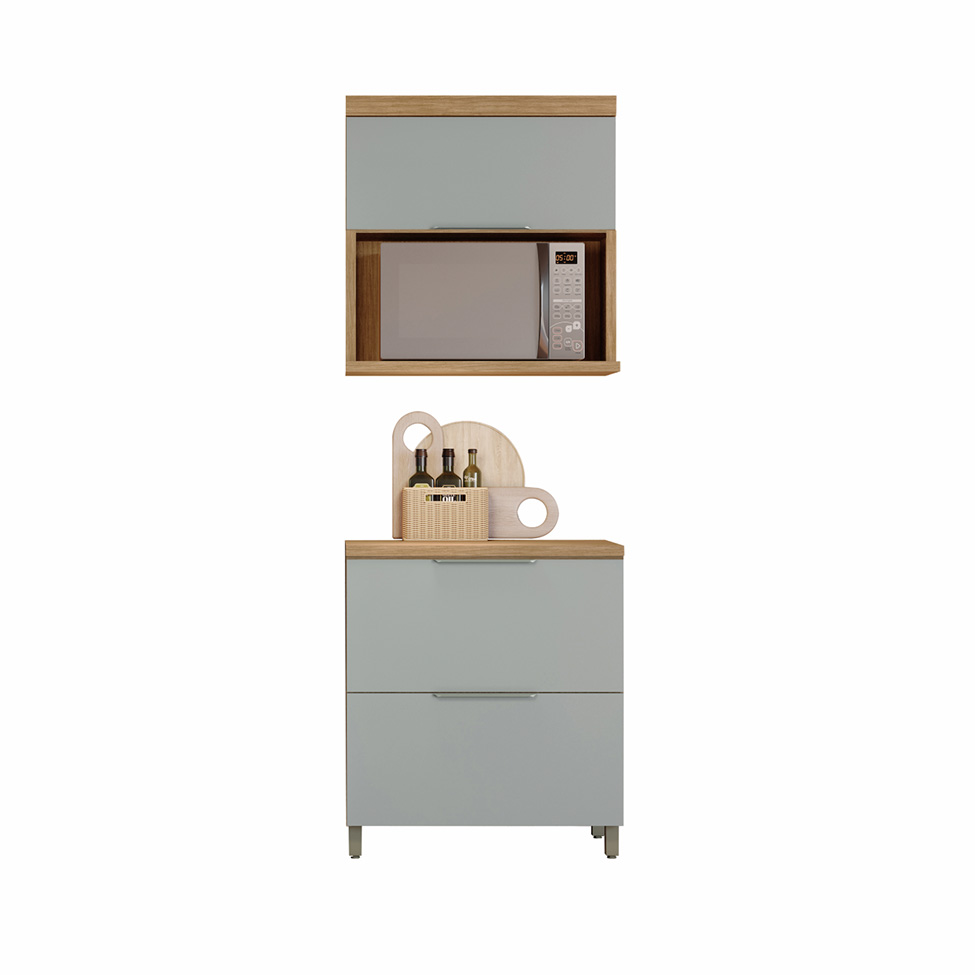 Kit de Cozinha Marquesa 100% MDF 2 Portas 1 Gavetas Verde e Nature