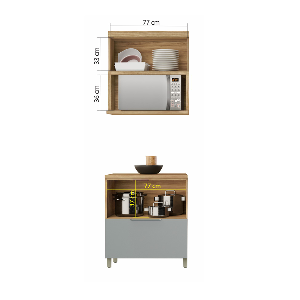 Kit de Cozinha Marquesa 100% MDF 2 Portas 1 Gavetas Verde e Nature