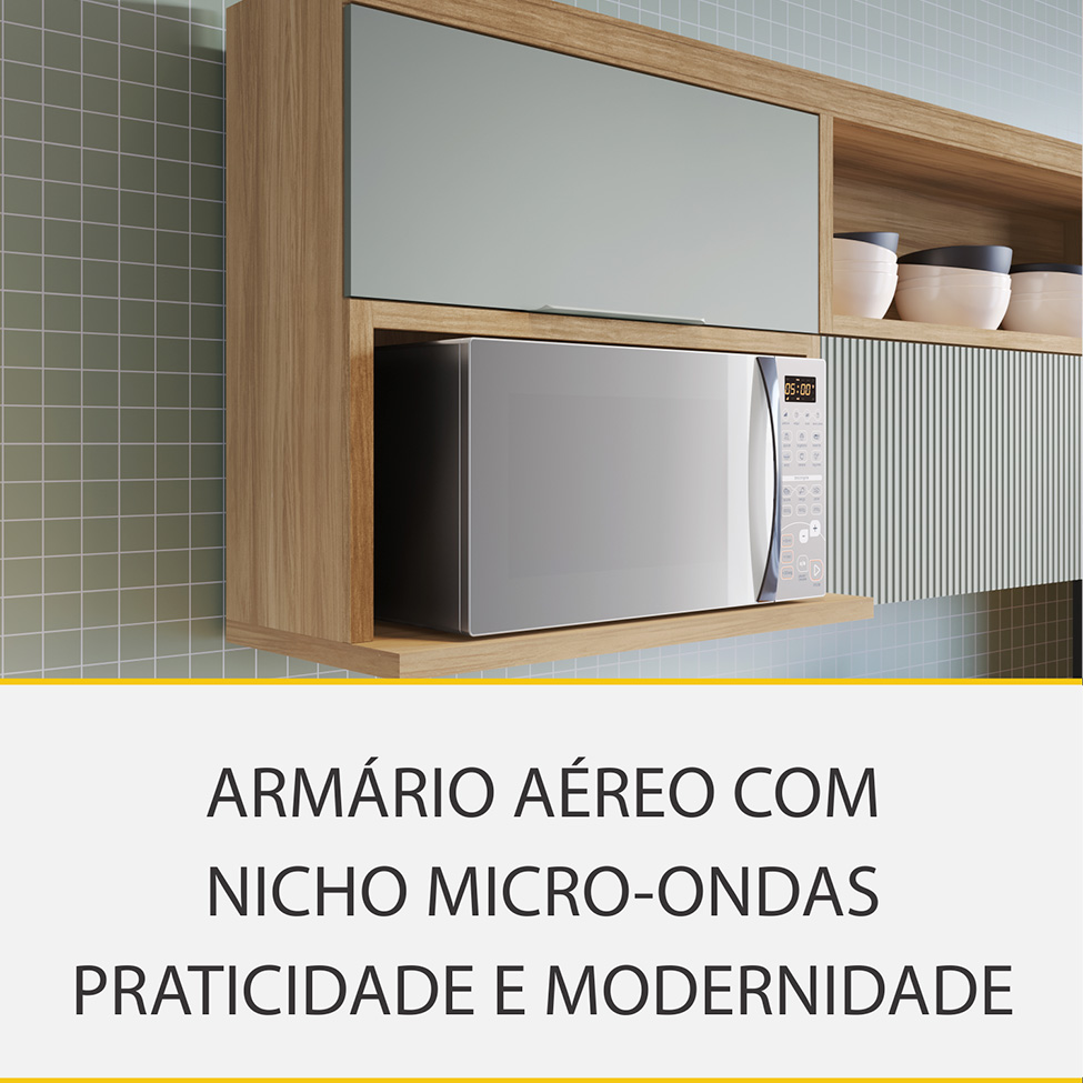 Kit de Cozinha Marquesa 100% MDF 2 Portas 1 Gavetas Verde e Nature