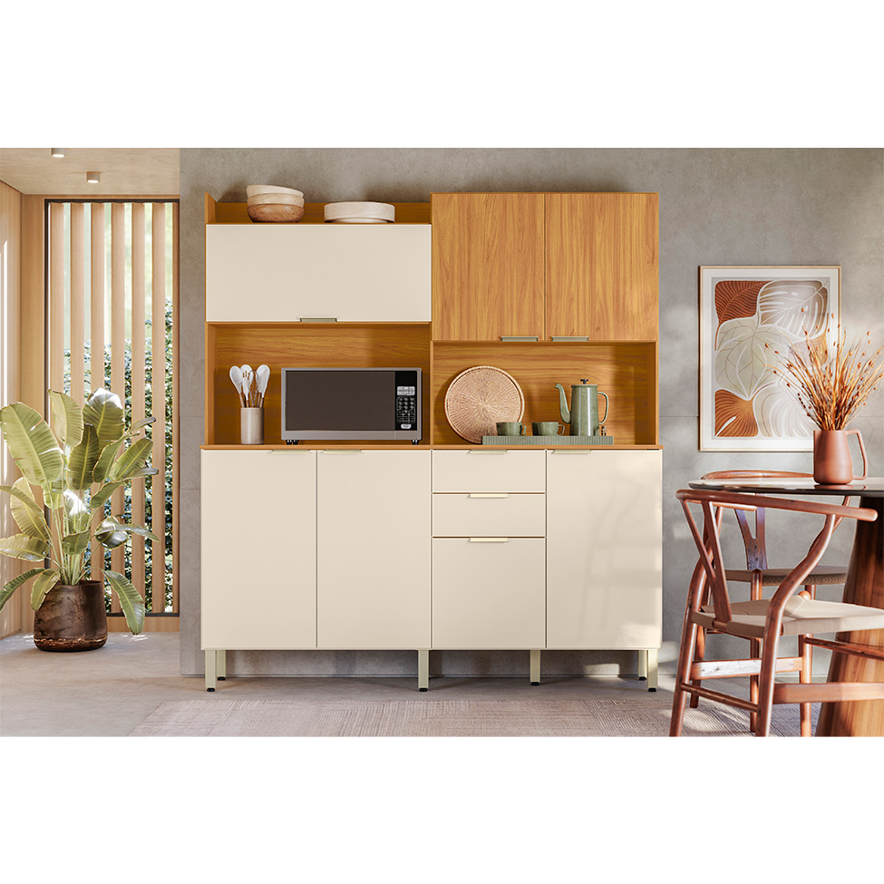 Kit de Cozinha Pitaya 7 Portas 2 Gavetas Cinamon e Off White
