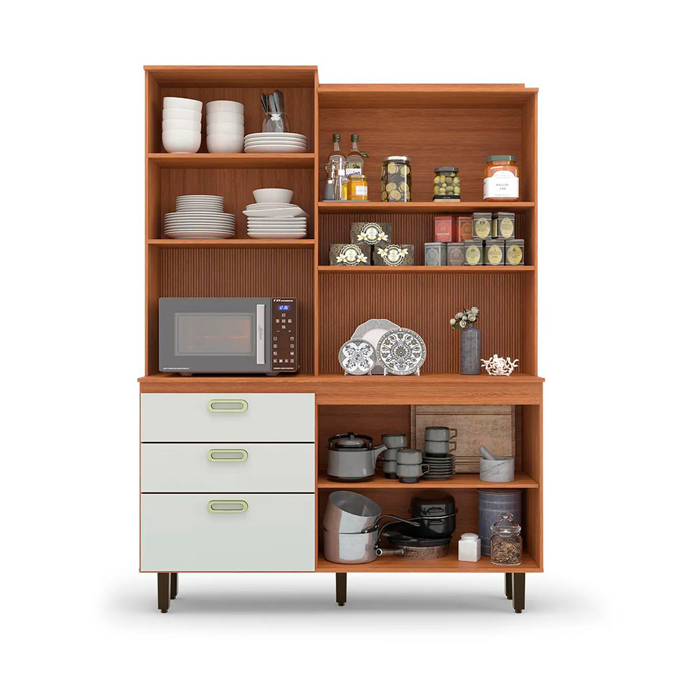 Kit de Cozinha Ravena 4 portas 3 Gavetas Freijó e Off White