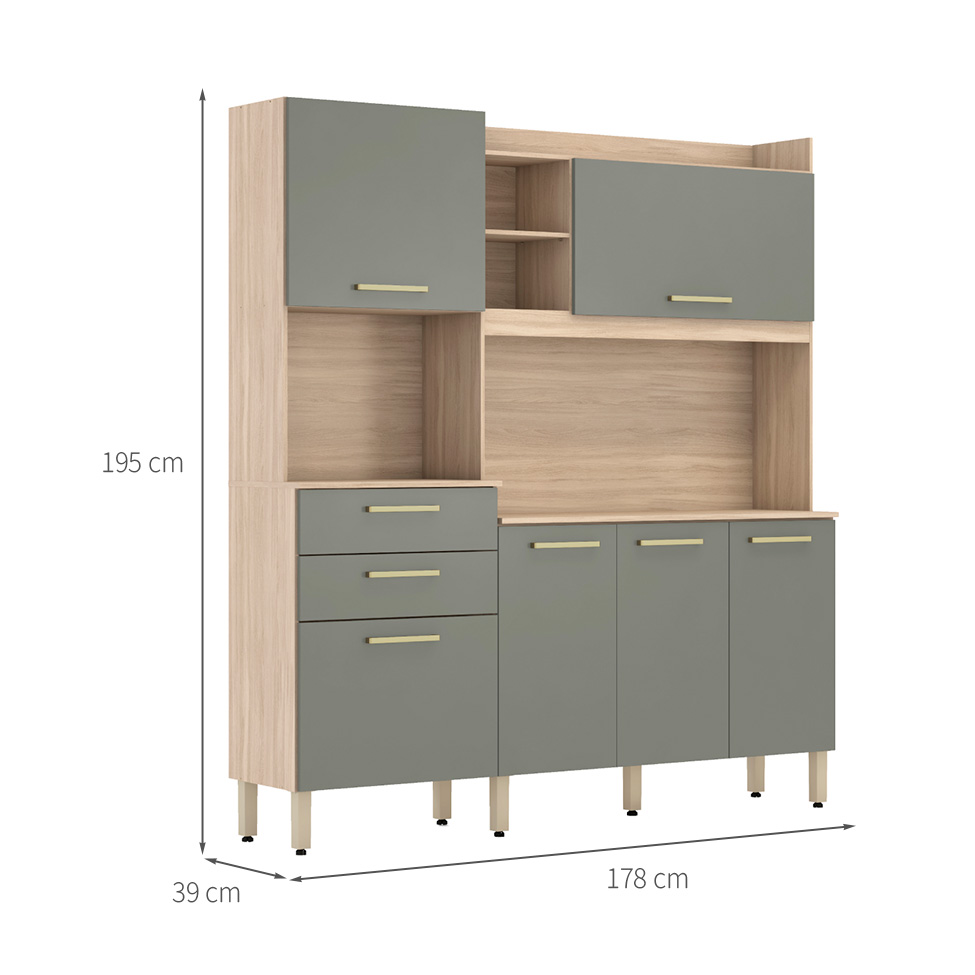 Kit de Cozinha Select 6 Portas 2 Gavetas Avena e Menta