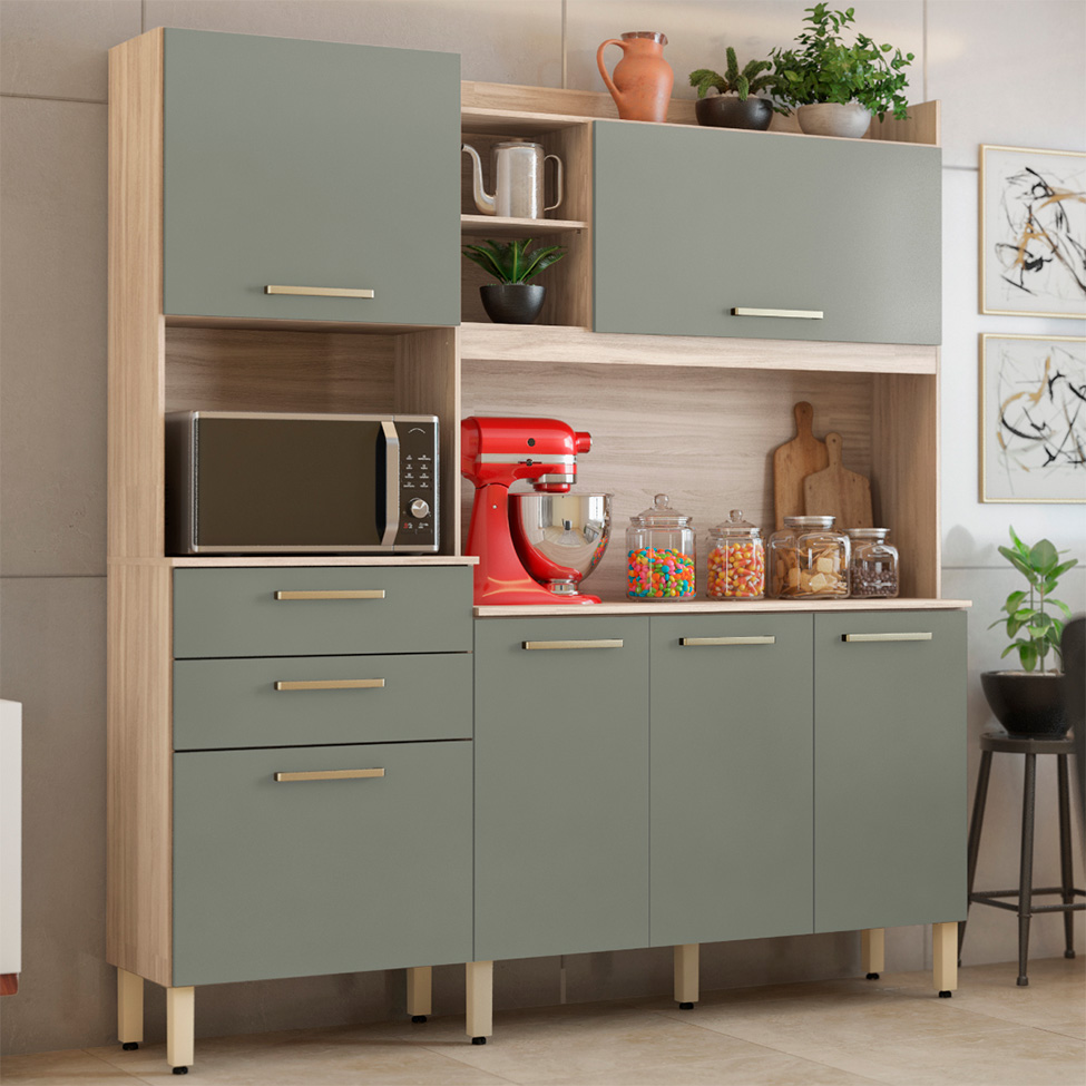 Kit de Cozinha Select 6 Portas 2 Gavetas Avena e Menta