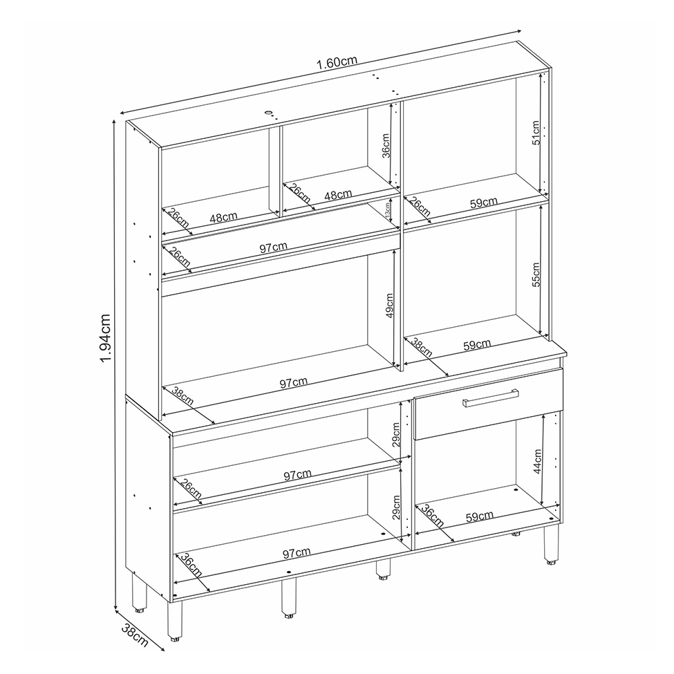 Kit de Cozinha Texas 6 Portas 1 Gaveta Amêndola e Branco