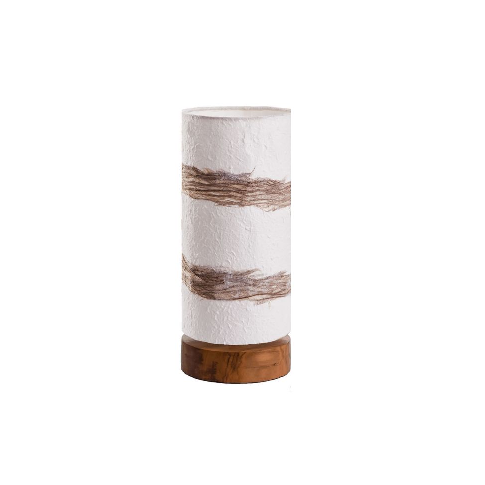 Luminária Natural Raiz Papel de Fibras Branca e Marrom 34 cm