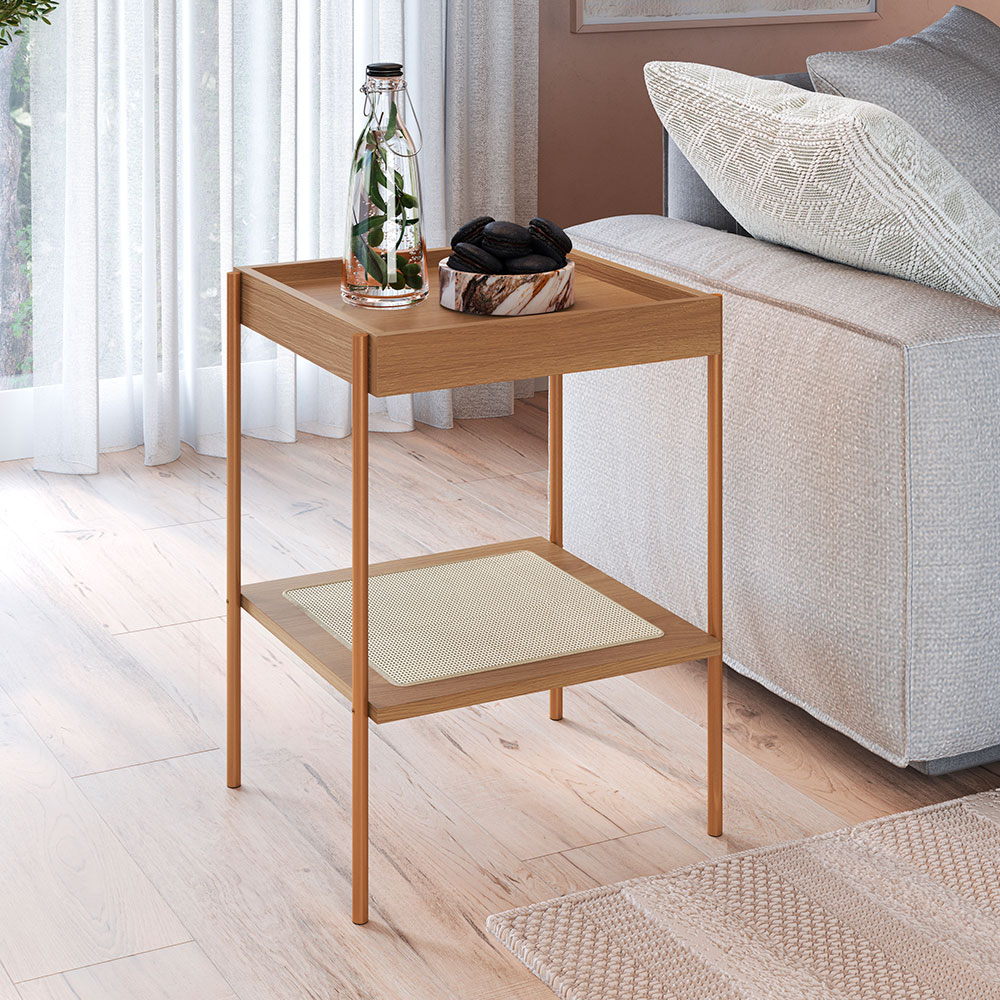 Mesa Lateral Quadrada Oslo Hanover e Dourada