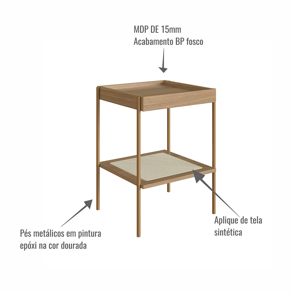 Mesa Lateral Quadrada Oslo Hanover e Dourada