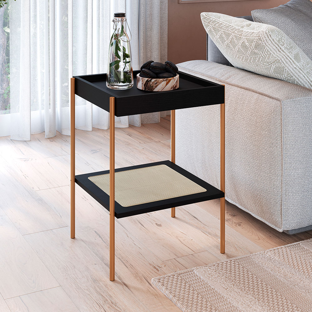 Mesa Lateral Quadrada Oslo Nero e Dourada