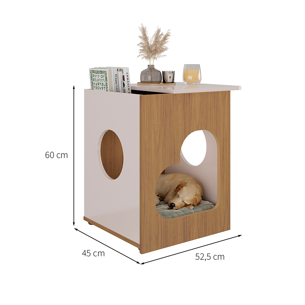 Mesa Lateral Quadrada Pet 1 GV Carvalho e Off White