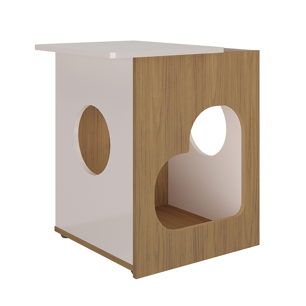 Mesa Lateral Quadrada Pet 1 GV Carvalho e Off White