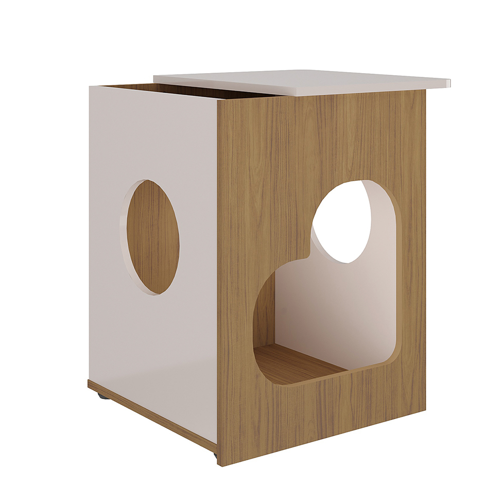 Mesa Lateral Quadrada Pet 1 GV Carvalho e Off White