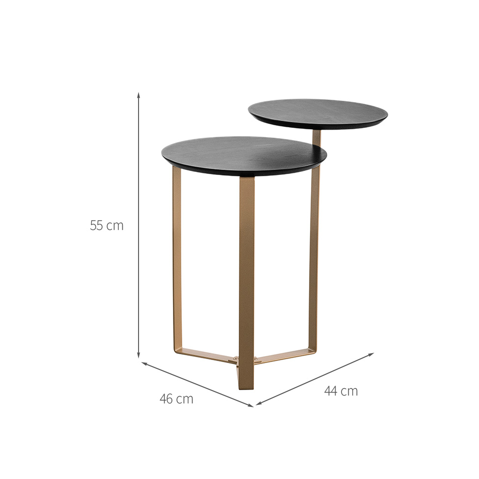 Mesa Lateral Redonda Complementos Nero e Dourada 44 cm