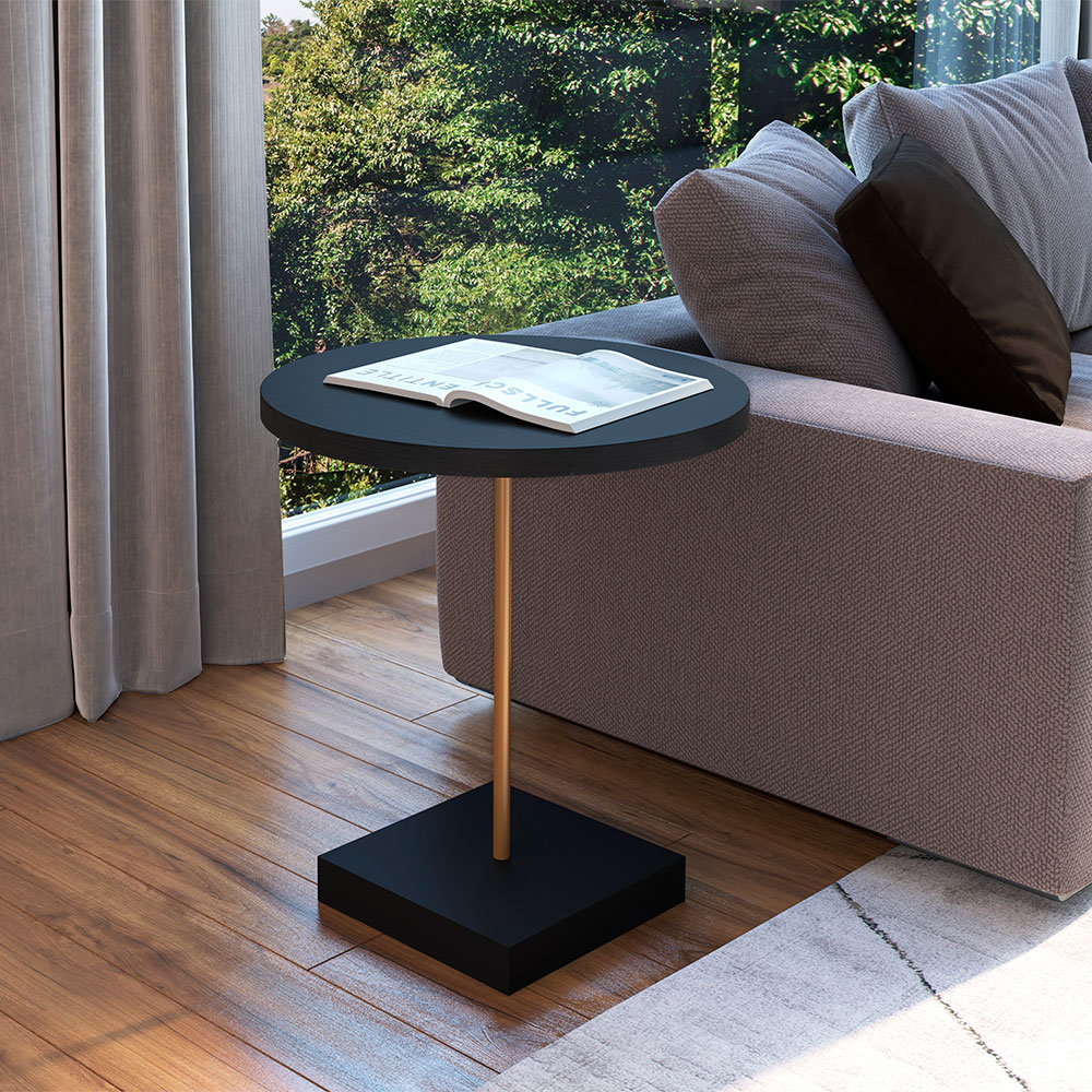 Mesa Lateral Redonda Complementos Nero e Dourada 52x45 cm
