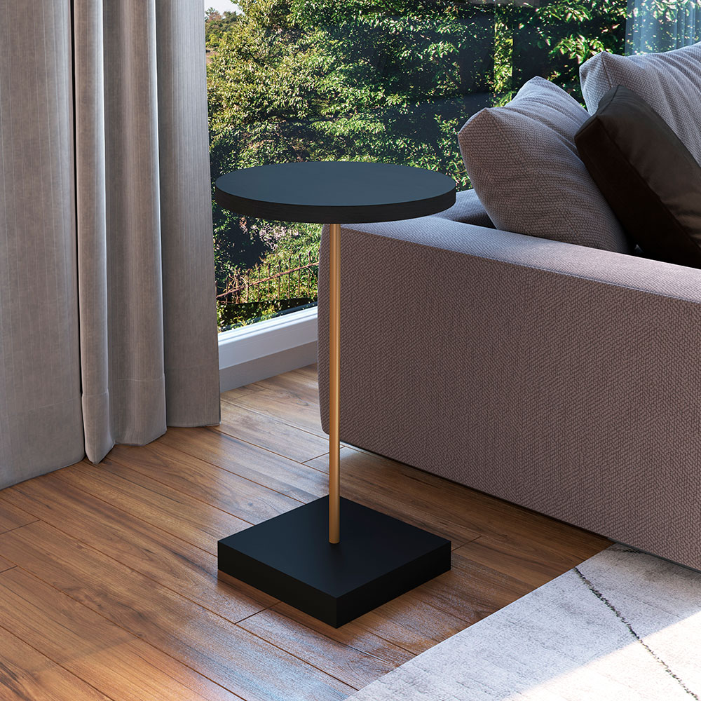 Mesa Lateral Redonda Complementos Nero e Dourada 60x35 cm