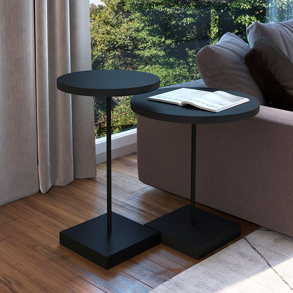 Mesa Lateral Redonda Complementos Nero e Preta 52x45 cm