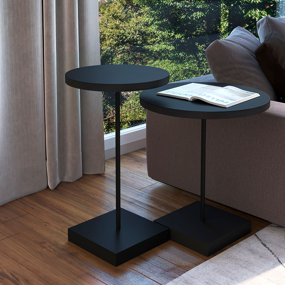Mesa Lateral Redonda Complementos Nero e Preta 60x35 cm