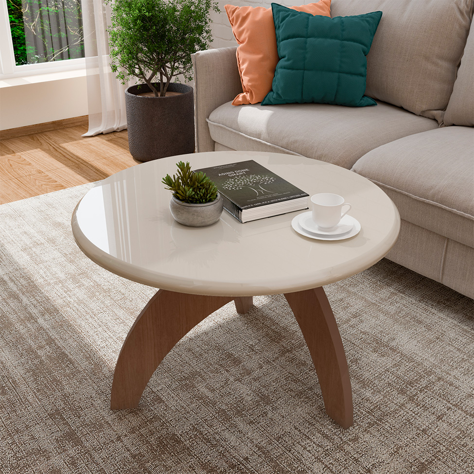 Mesa Lateral Redonda Jade Cinamomo e Off White 47 cm