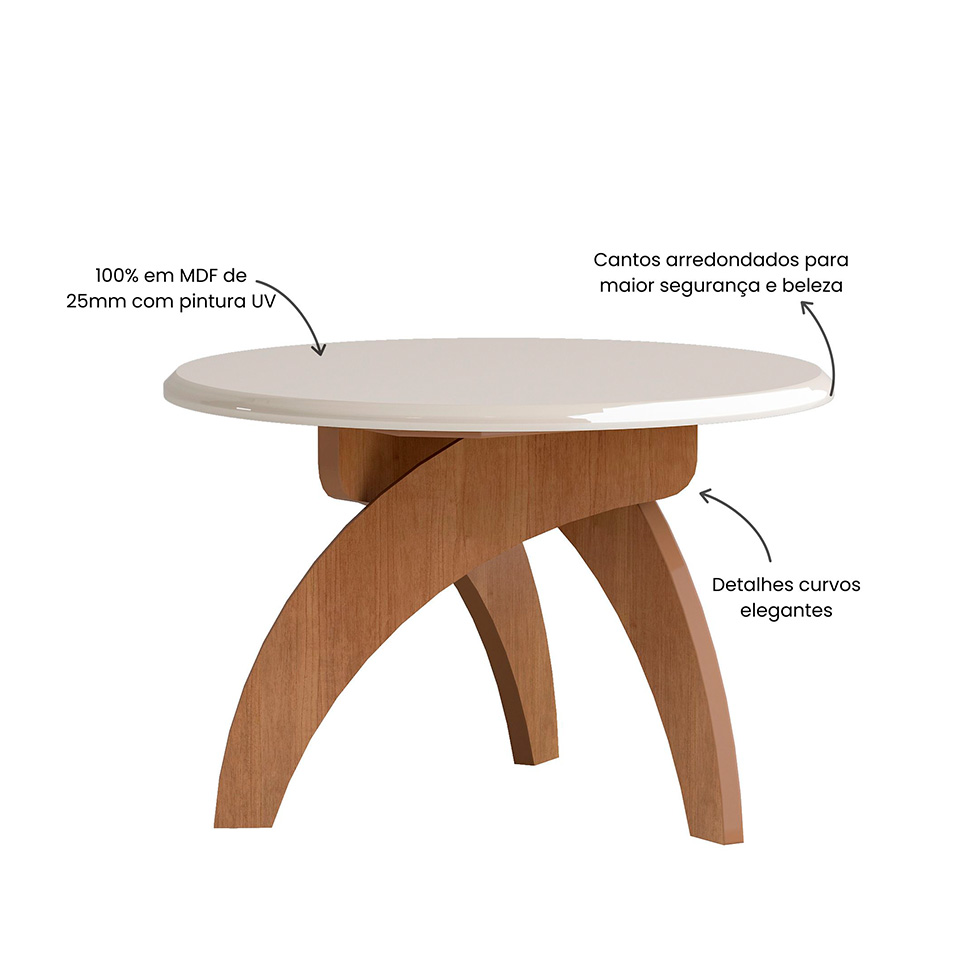 Mesa Lateral Redonda Jade Cinamomo e Off White 47 cm