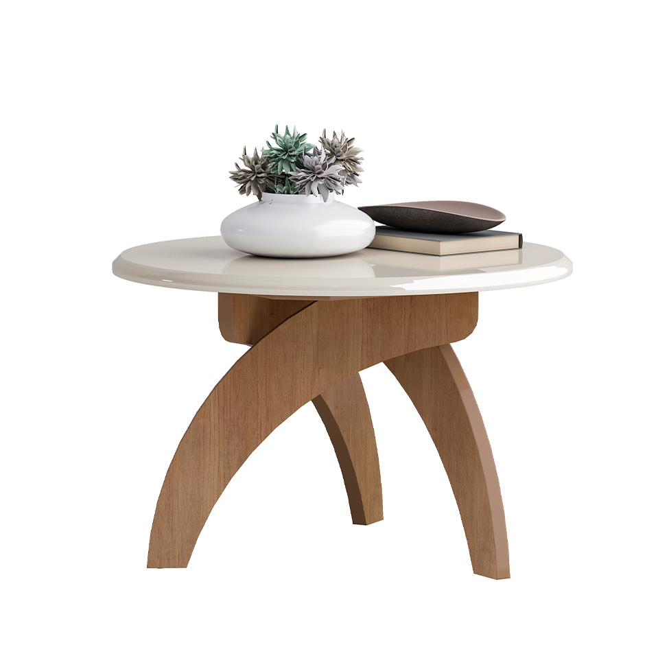 Mesa Lateral Redonda Jade Cinamomo e Off White 47 cm