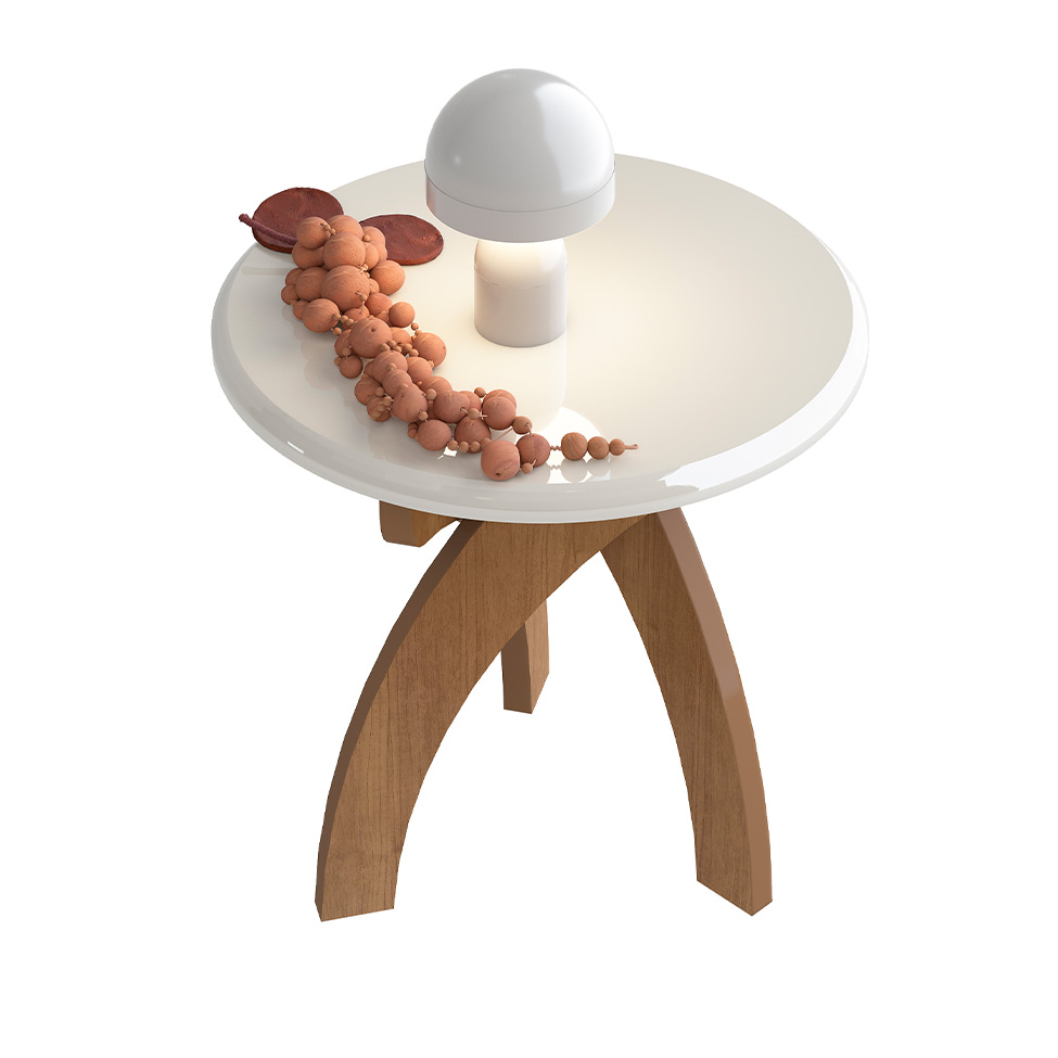 Mesa Lateral Redonda Jade Cinamomo e Off White 52 cm