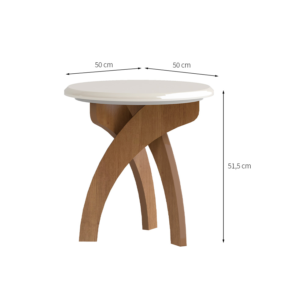Mesa Lateral Redonda Jade Cinamomo e Off White 52 cm