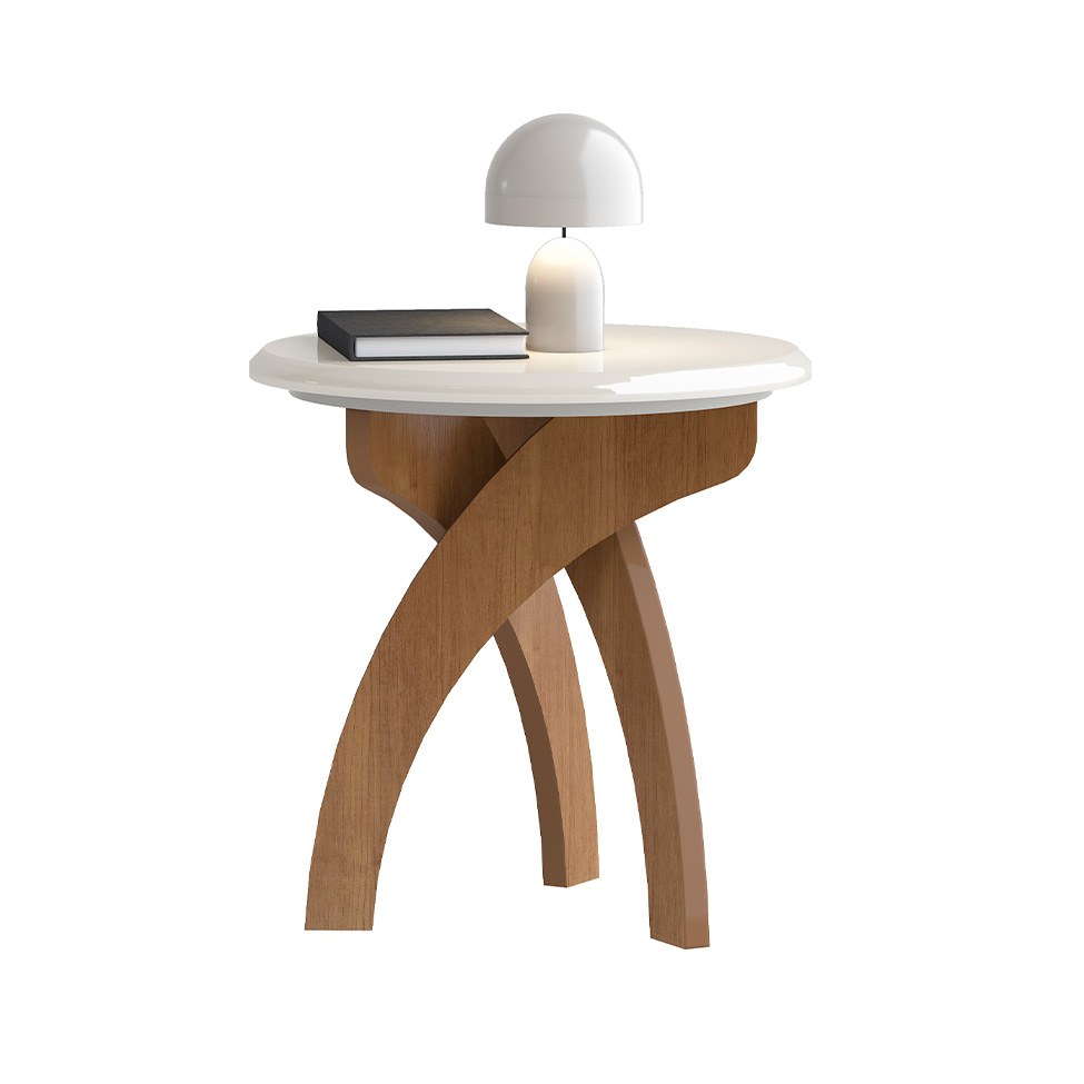 Mesa Lateral Redonda Jade Cinamomo e Off White 52 cm