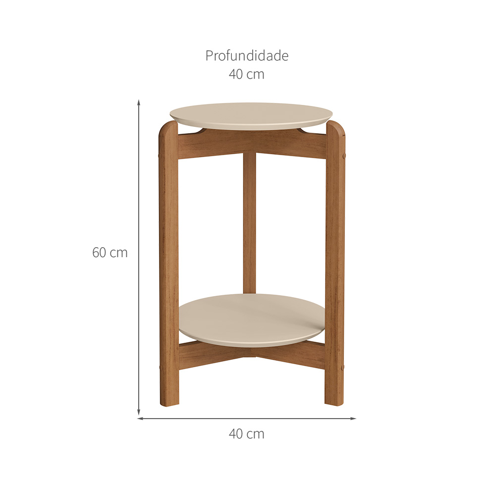 Mesa Lateral Redonda Lizz Off White e Cedro