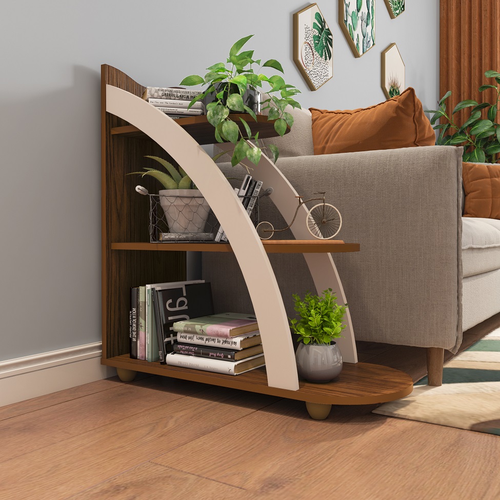 Mesa Lateral Retangular Andes Cedro e Off White