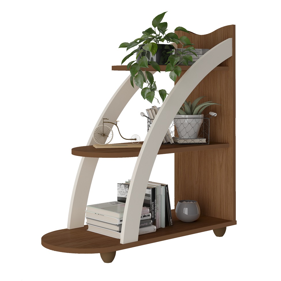 Mesa Lateral Retangular Andes Cedro e Off White
