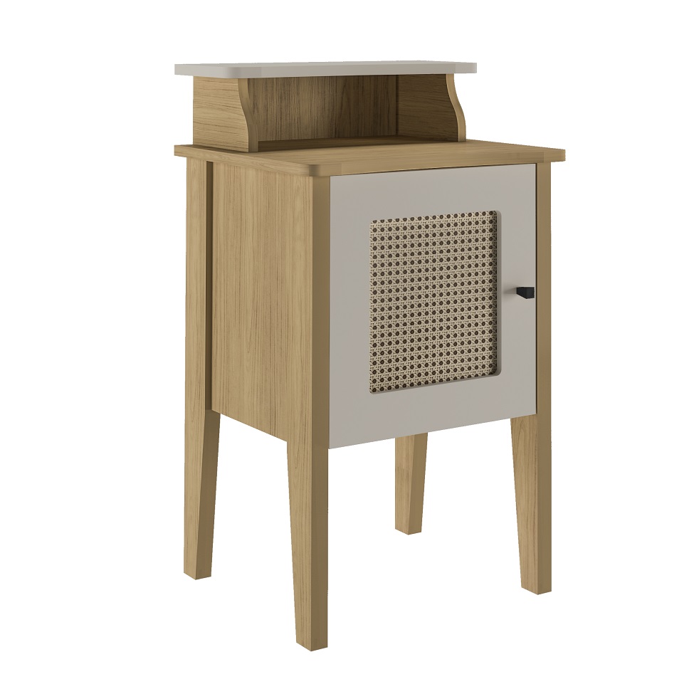 Mesa Lateral Retangular Charlotte 1 PT Carvalho e Off White