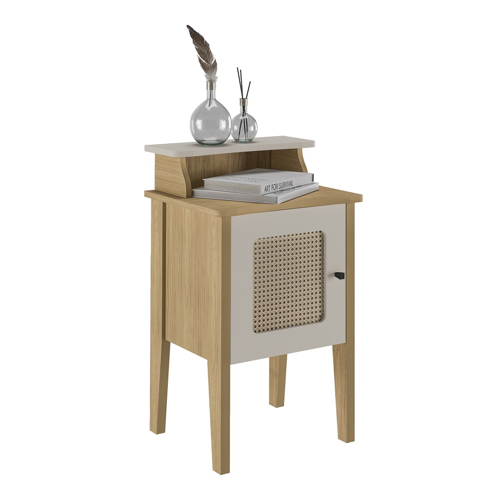 Mesa Lateral Retangular Charlotte 1 PT Carvalho e Off White