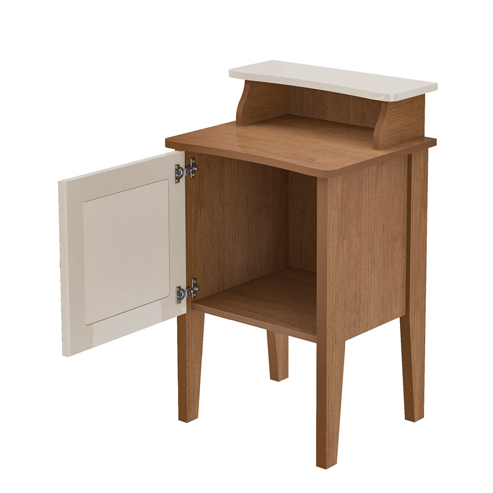 Mesa Lateral Retangular Charlotte 1 PT Cinamomo e Off White