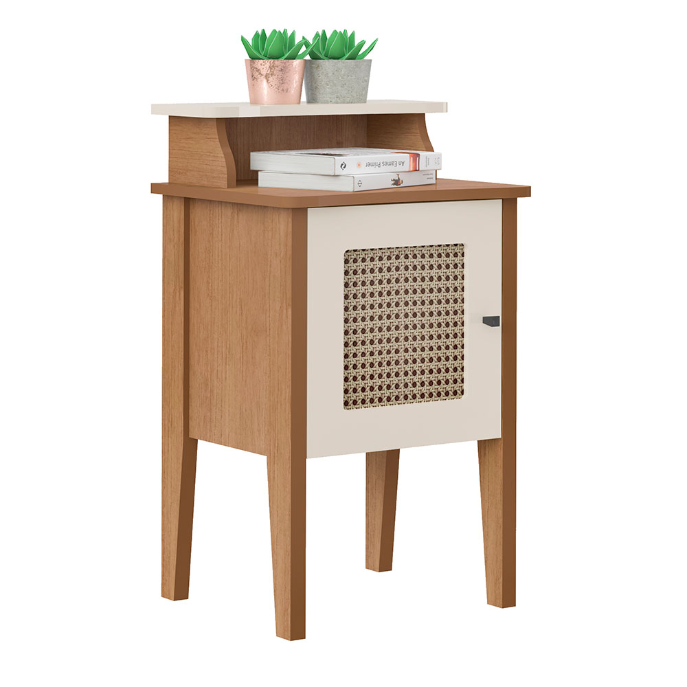 Mesa Lateral Retangular Charlotte 1 PT Cinamomo e Off White