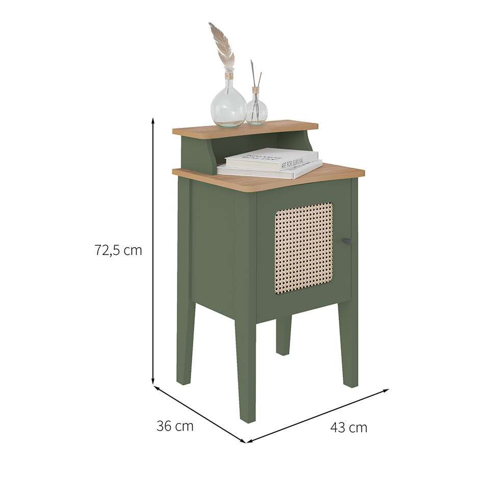 Mesa Lateral Retangular Charlotte 1 PT Verde Menta e Carvalho