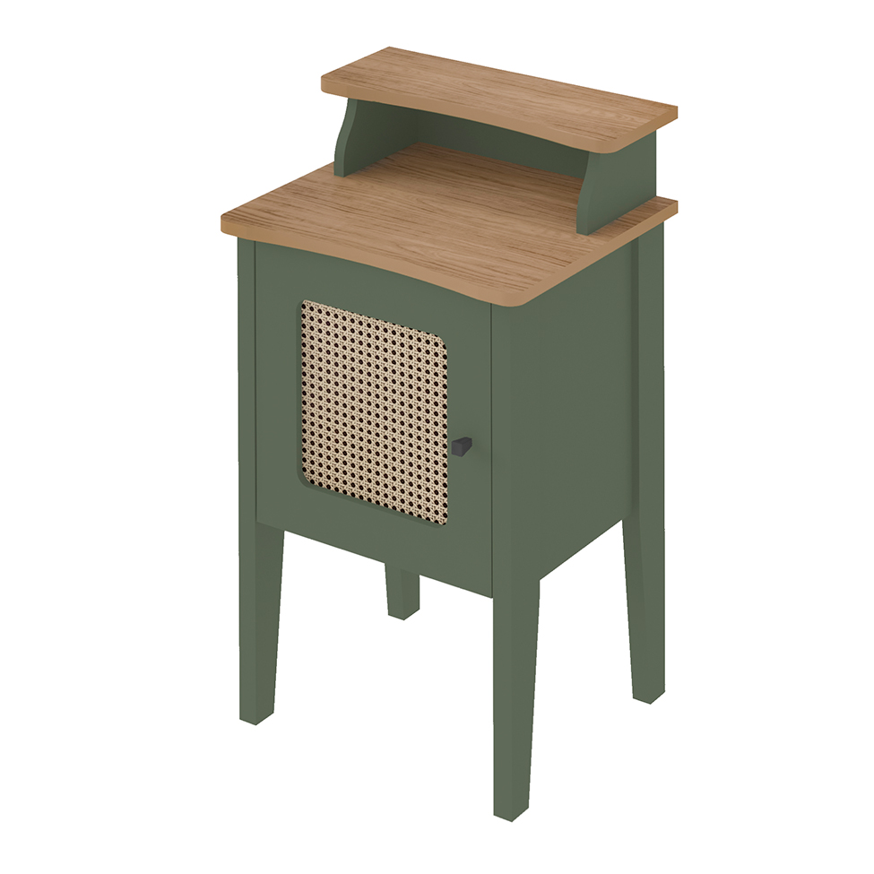 Mesa Lateral Retangular Charlotte 1 PT Verde Menta e Carvalho