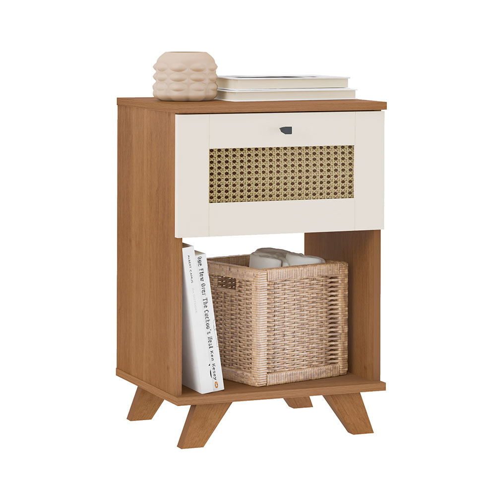 Mesa Lateral Retangular Trama 1 GV Cinamomo e Off White