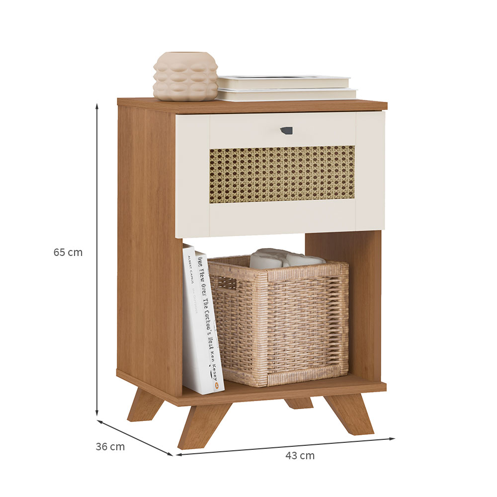 Mesa Lateral Retangular Trama 1 GV Cinamomo e Off White
