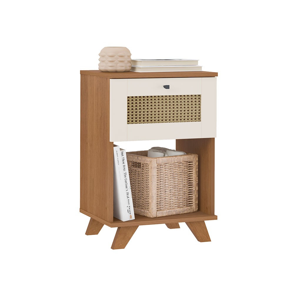 Mesa Lateral Retangular Trama 1 GV Cinamomo e Off White