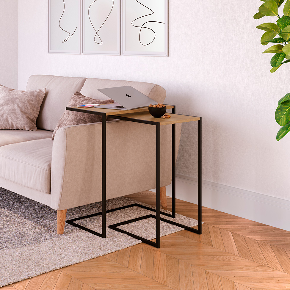 Mesa Lateral Telúrio Hanover e Preta 64 cm