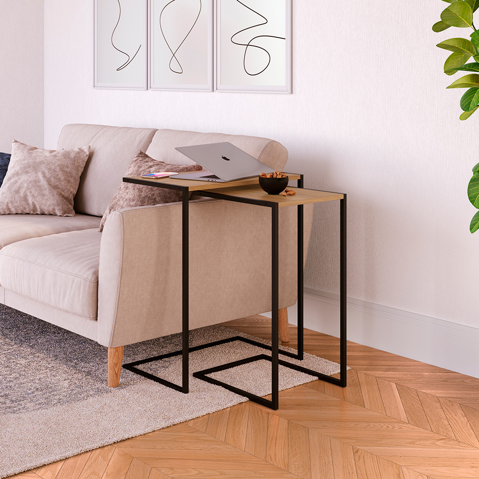 Mesa Lateral Telúrio Hanover e Preta 67 cm