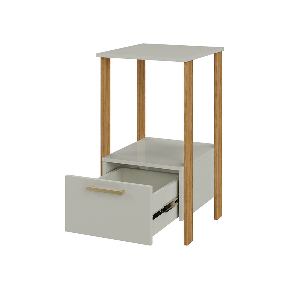 Mesa Lateral de Escritório Emily 100% MDF 1 Gaveta Off White e Freijó