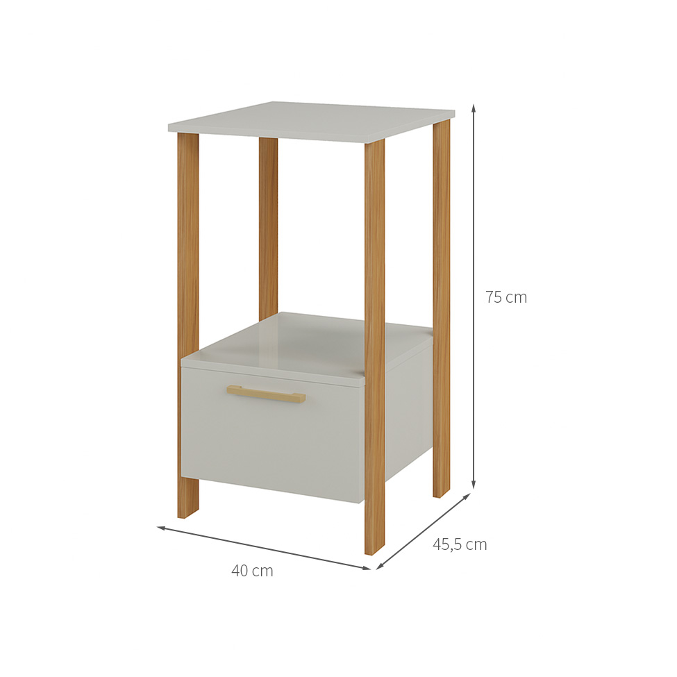 Mesa Lateral de Escritório Emily 100% MDF 1 Gaveta Off White e Freijó