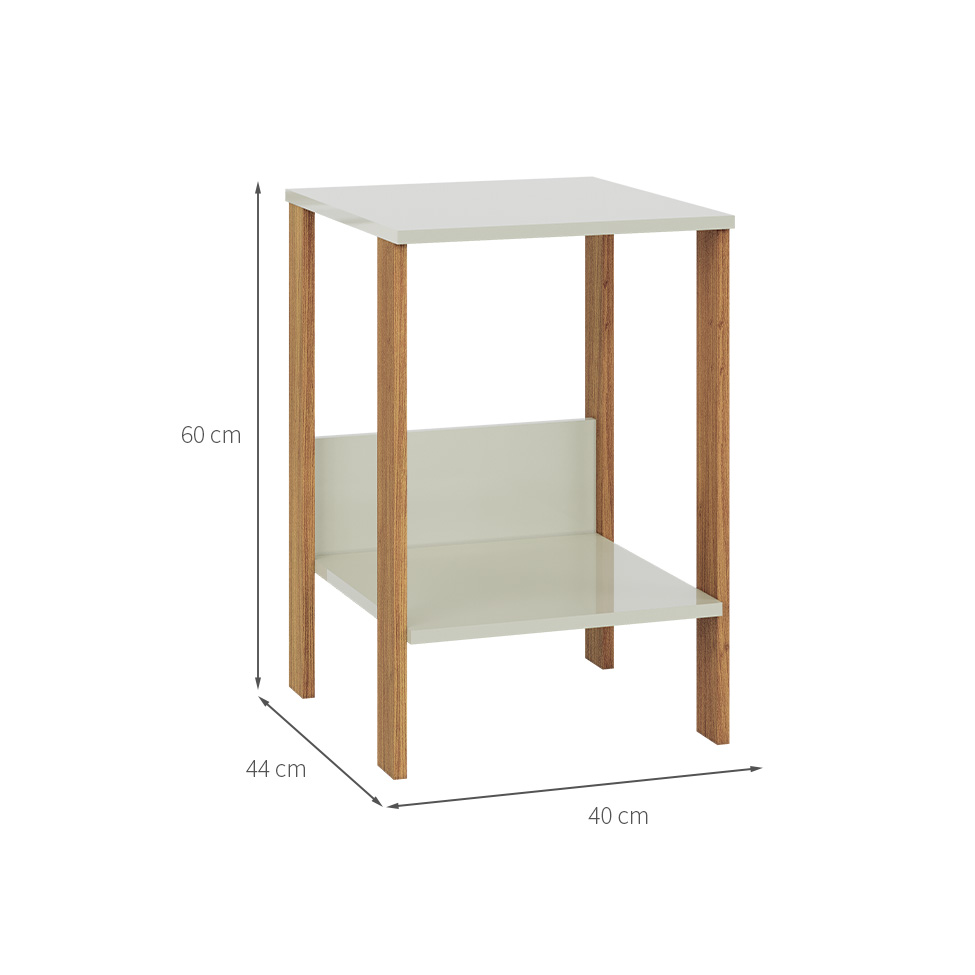 Mesa Lateral de Escritório Lanes 100% MDF Off White e Freijó 40 cm