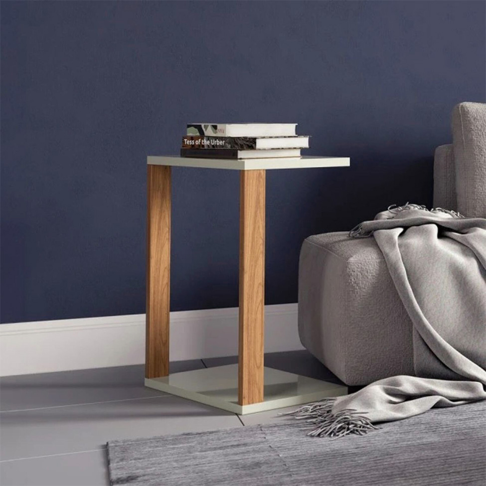 Mesa Lateral de Escritório Lanes 100% MDF Off White e Freijó 60 cm