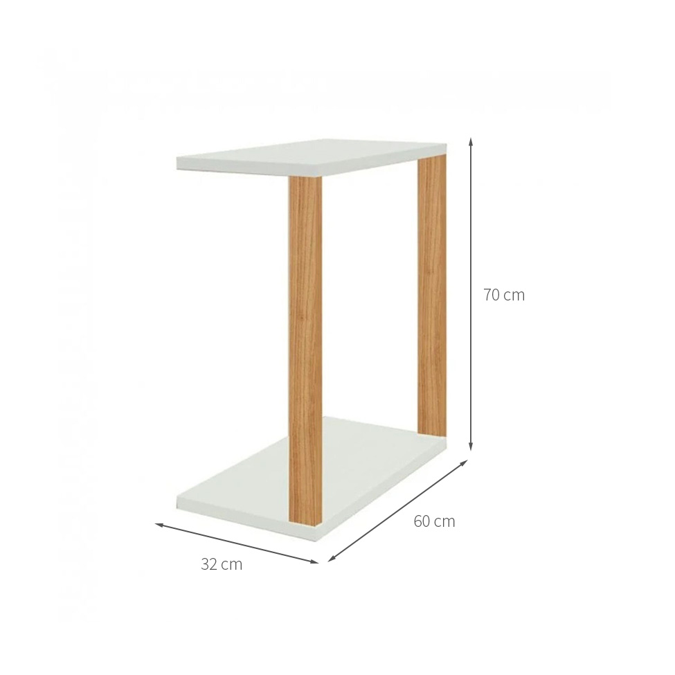 Mesa Lateral de Escritório Lanes 100% MDF Off White e Freijó 60 cm