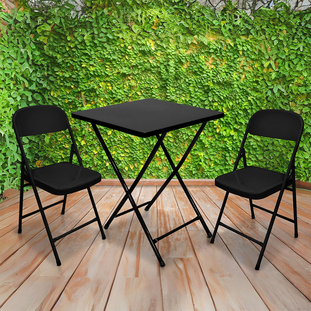Mesa Quadrada Dobrável com Tampo Aço Erica Preta