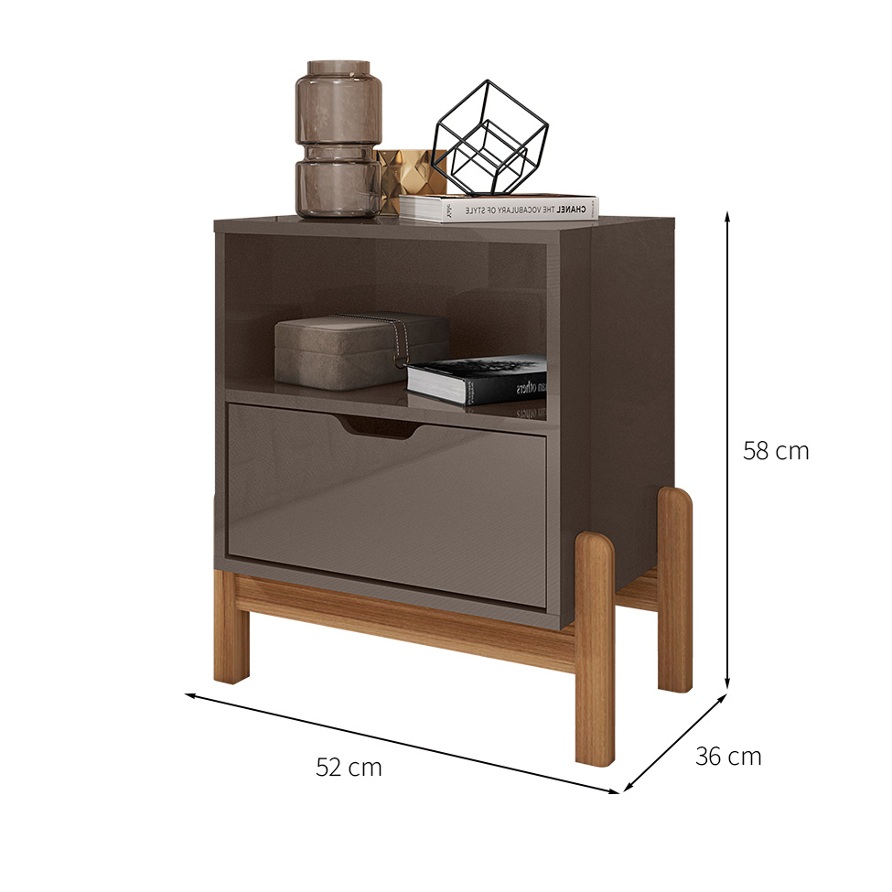 Mesa de Cabeceira Antares 1 Gaveta Cinza Pérola e Cedro